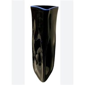 1989 Signed 3 Sided Post Modern Studio Art Tall Glass Vase Hand Blown Black JL